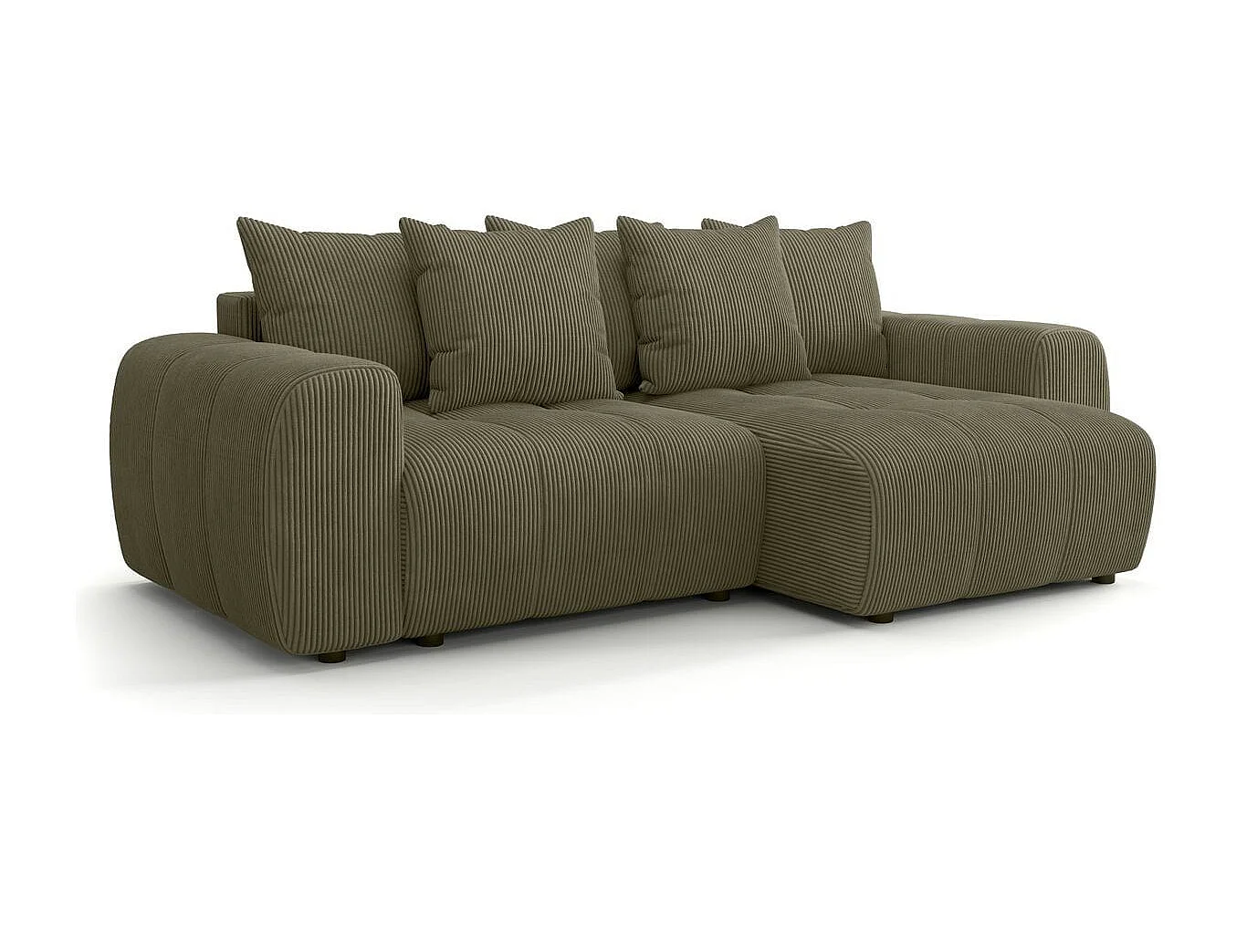 Canapé d'angle convertible réversible 4 places avec coffre de rangement en velours côtelé vert kaki - Rivoli