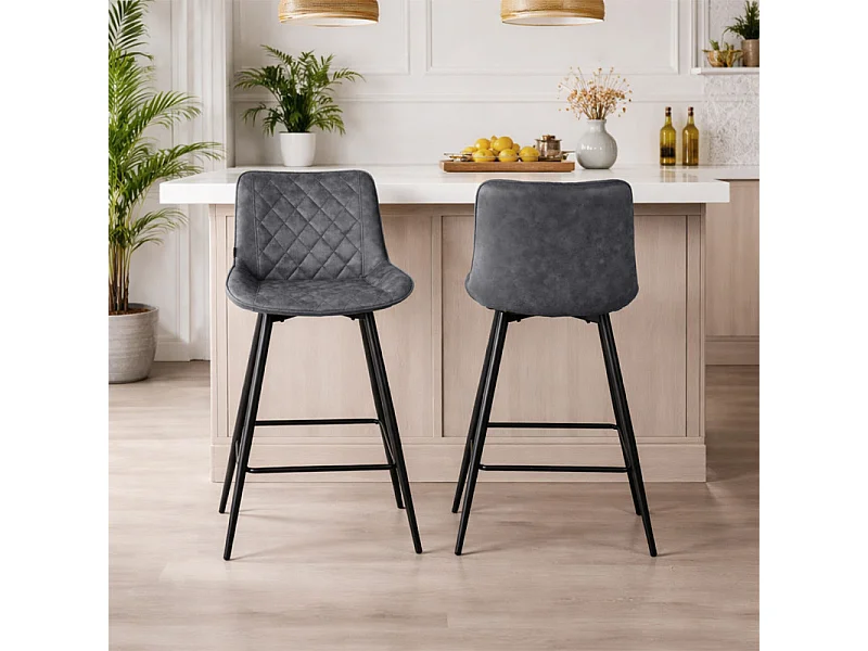 Lot 2 chaises de bar en tissu gris avec pieds en métal - MANHATTAN 2