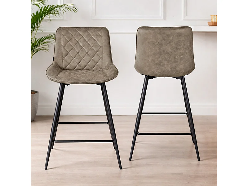 Lot 2 chaises de bar en tissu taupe avec pieds en métal - MANHATTAN 2