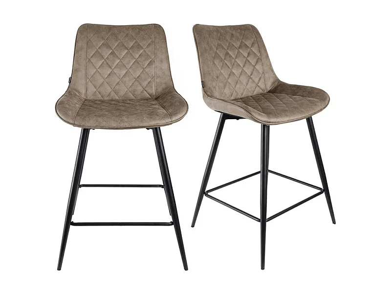 Lot 2 chaises de bar en tissu taupe avec pieds en métal - MANHATTAN 2