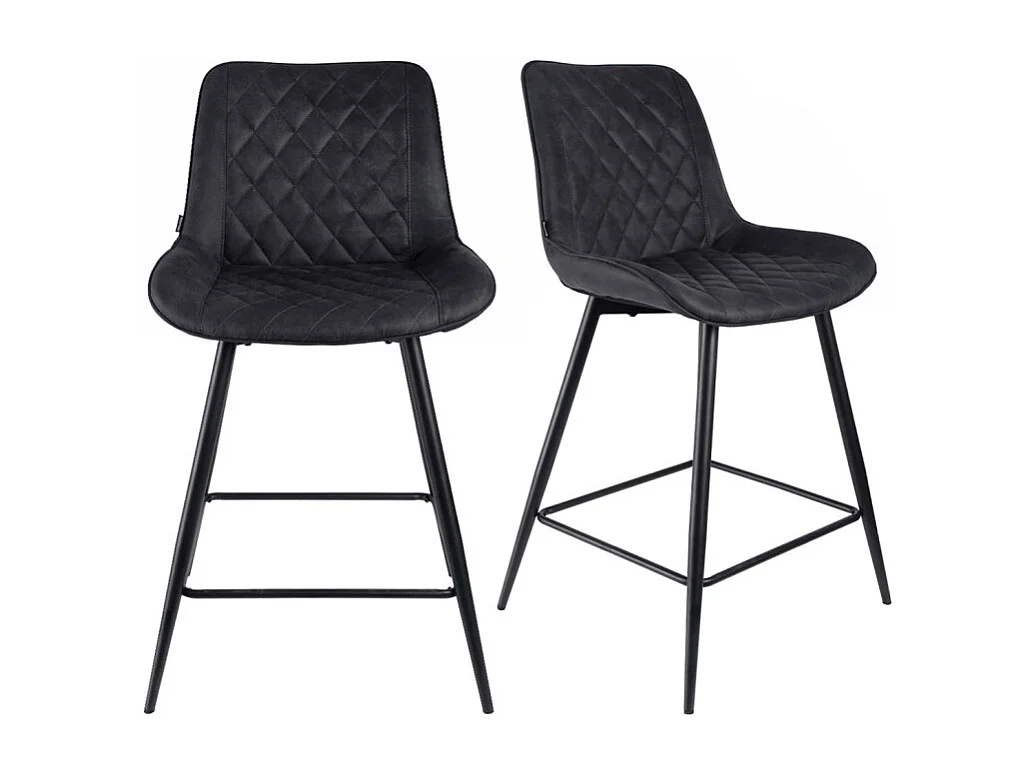 Lot 2 chaises de bar en tissu noir avec pieds en métal - MANHATTAN 2