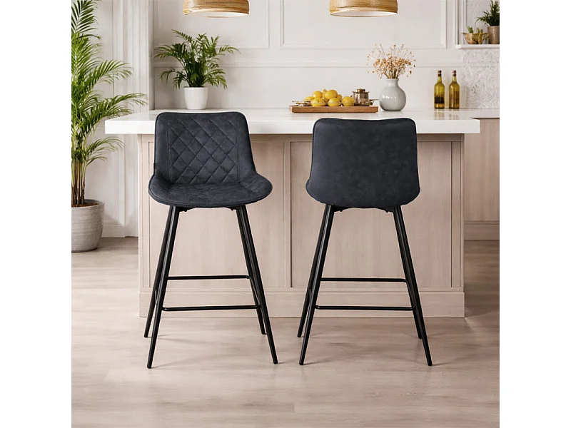 Lot 2 chaises de bar en tissu noir avec pieds en métal - MANHATTAN 2