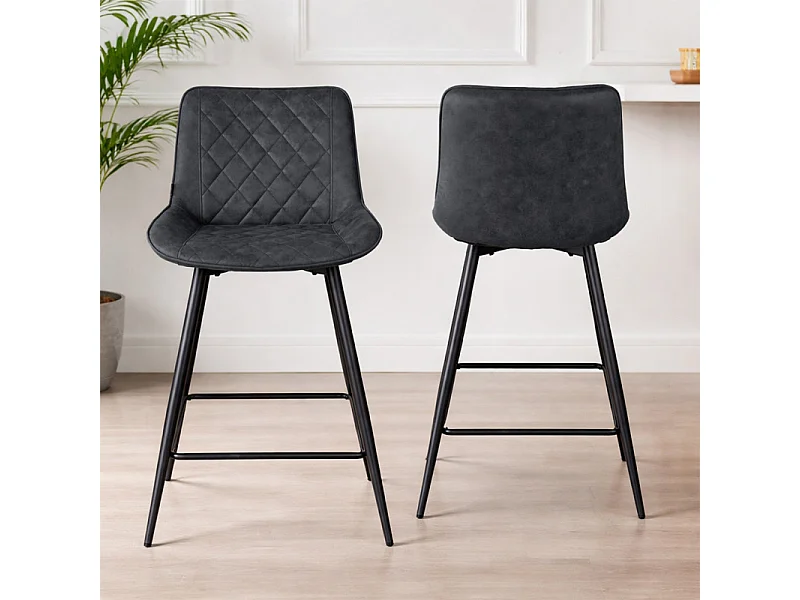 Lot 2 chaises de bar en tissu noir avec pieds en métal - MANHATTAN 2