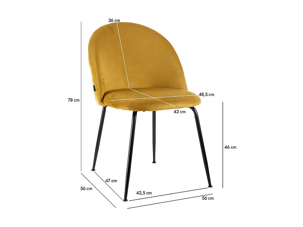 Lot 2 chaises capitonnées en velours jaune pieds métal noir – FARA 2