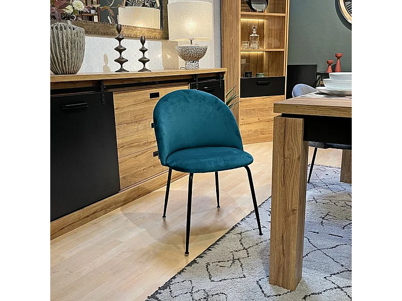 Lot 2 chaises capitonnées velours bleu canard pieds métal – FARA 2