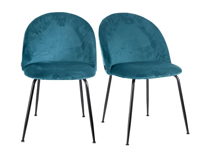 Lot 2 chaises capitonnées velours bleu canard pieds métal – FARA 2