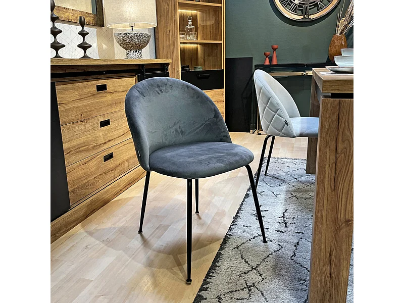 Lot 2 chaises capitonnées velours gris foncé pieds métal – FARA 2