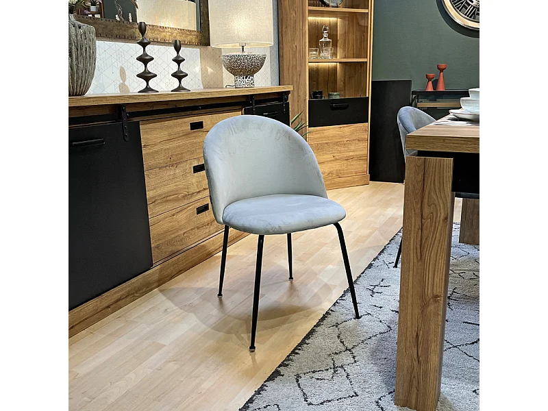 Lot 2 chaises capitonnées velours gris clair pieds métal – FARA 2