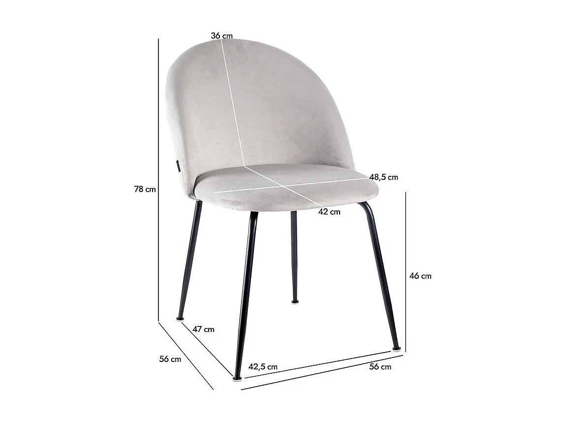 Lot 2 chaises capitonnées velours gris clair pieds métal – FARA 2