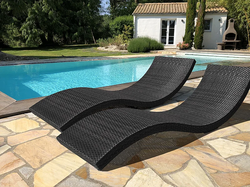Lot de 2 Bains de Soleil Empilables "Cancun" 190cm Noir