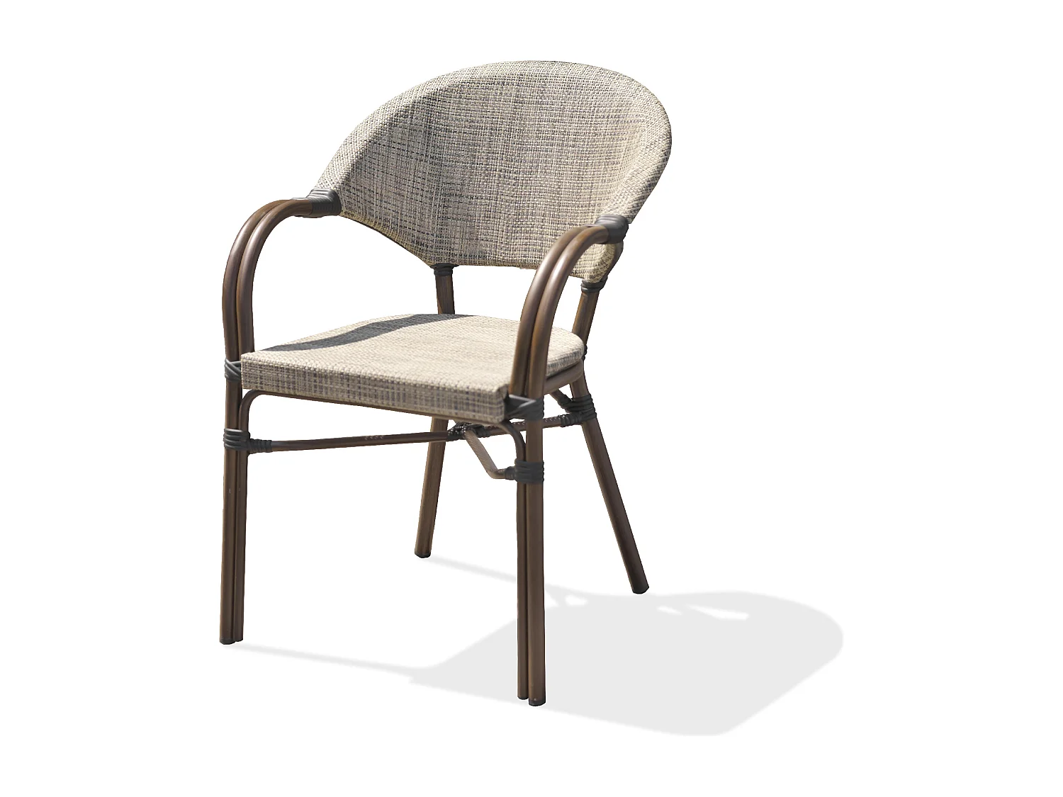 Stapelbarer Gartensessel ausem Aluminium und beigem Textilene