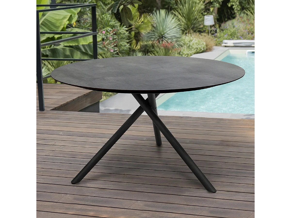 Table de Jardin Ronde "Pilat" 129cm Gris Anthracite