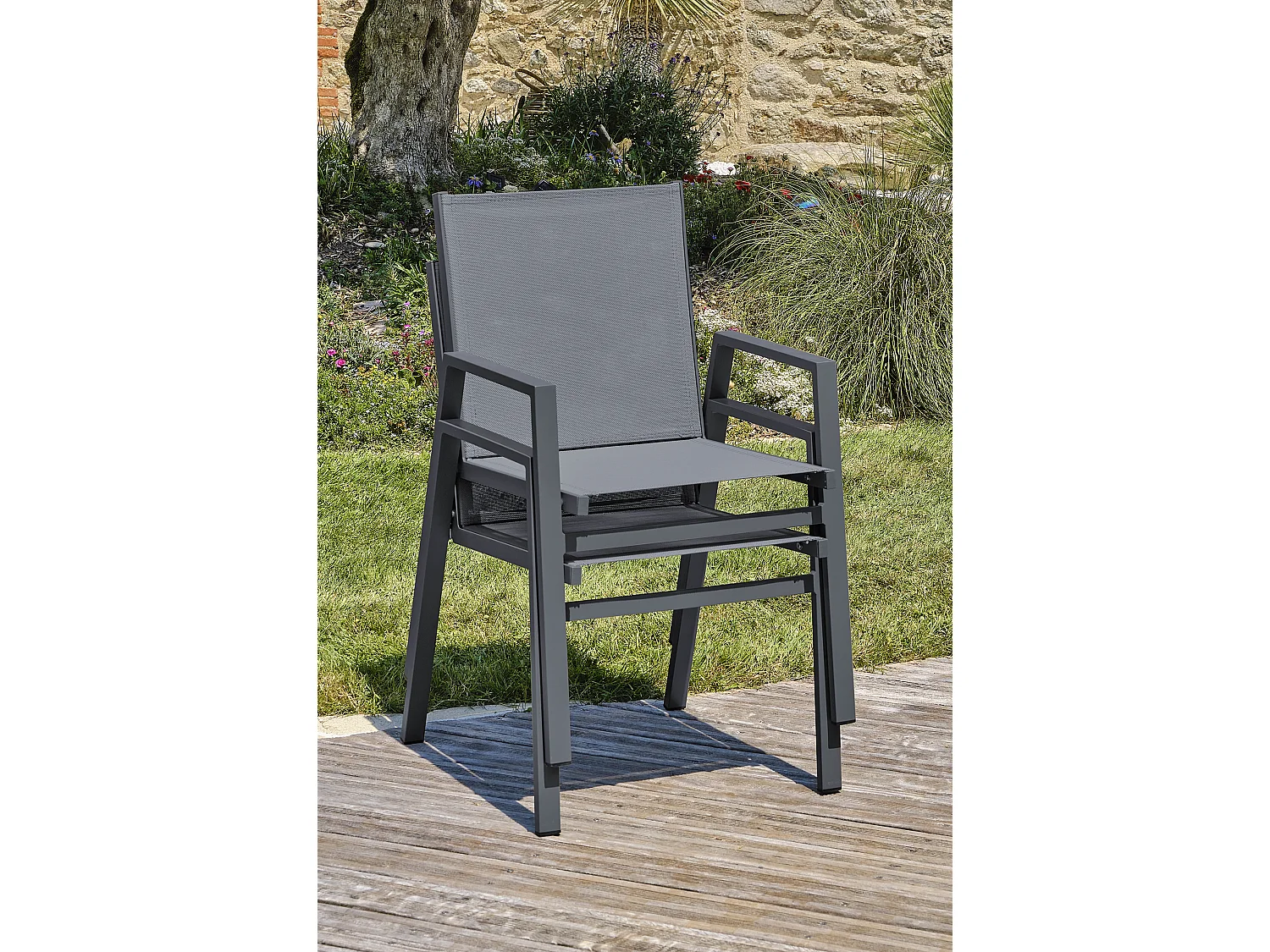 Fauteuil de Jardin Empilable "Floride" 86cm Gris Anthracite