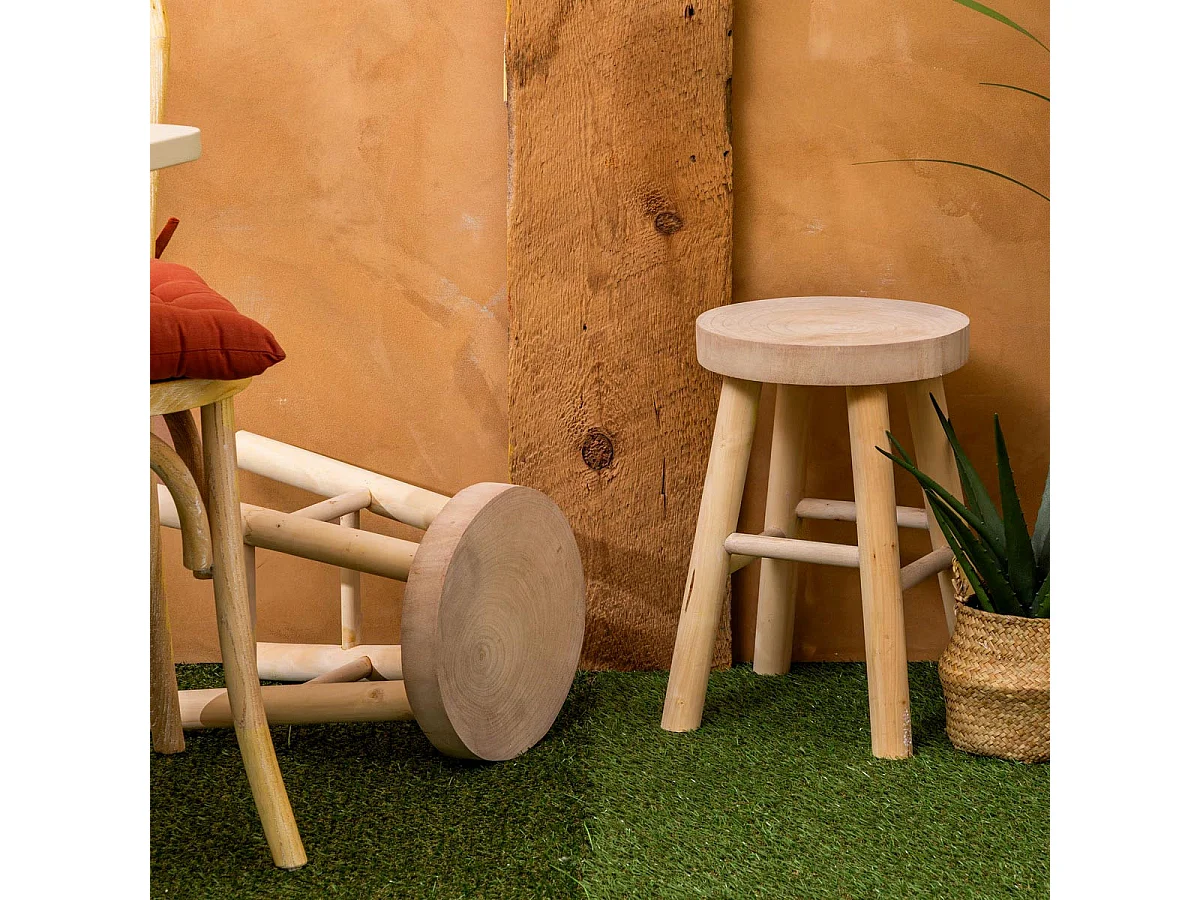 Tabouret d'Appoint en Bois "Nyar" 41cm Naturel