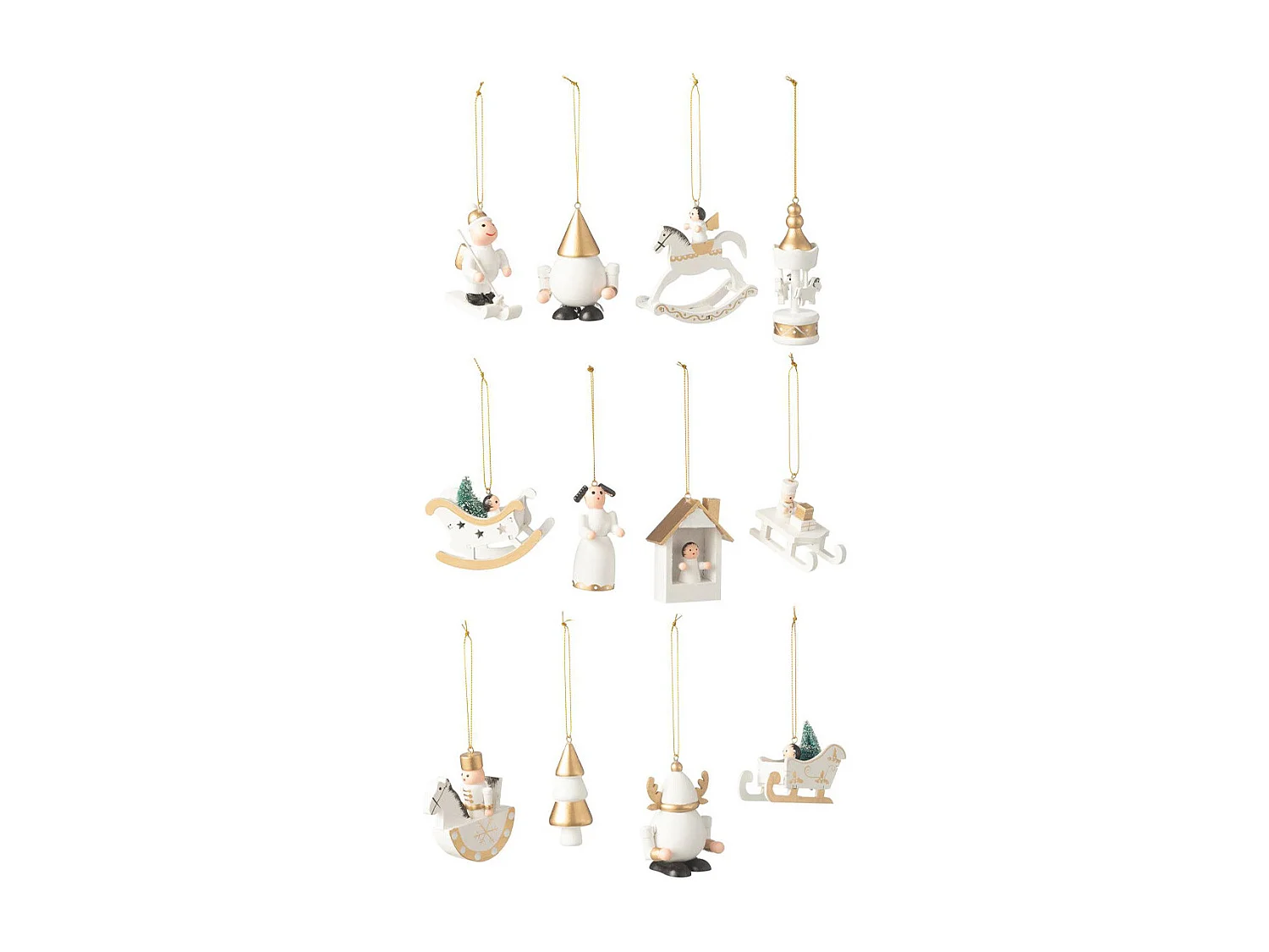 Lot de 12 Sujets de Noël "Donnie" 30cm Blanc & Or