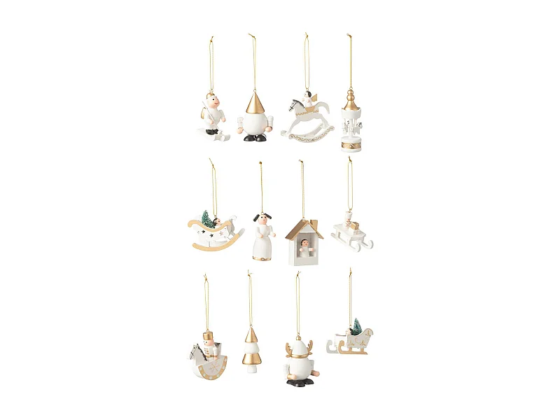 Lot de 12 Sujets de Noël "Donnie" 30cm Blanc & Or