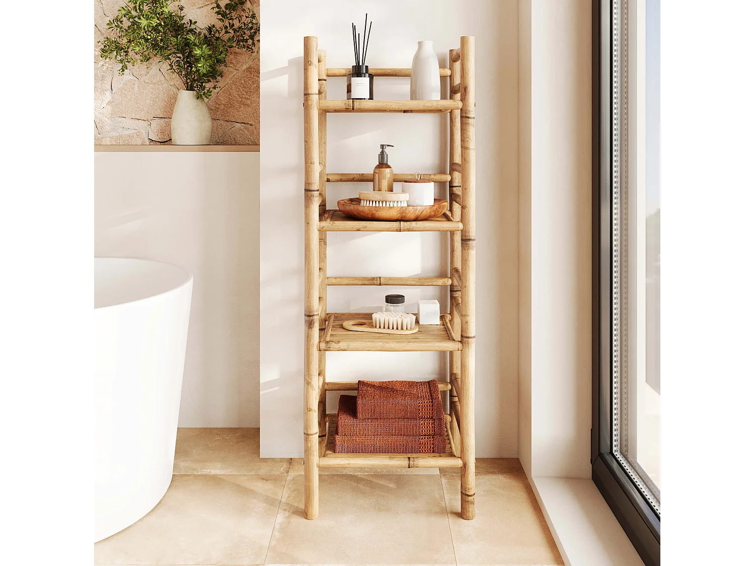 Scaffale in bambù, 4 livelli - Bami