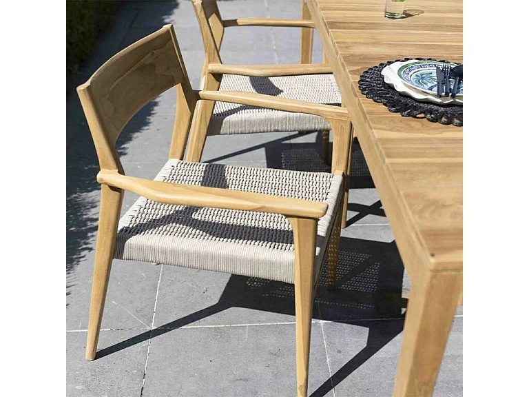 Ensemble en teck massif et cordage Beige 6/8 places avec 6 fauteuils CALVI