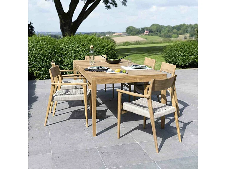 Ensemble en teck massif et cordage Beige 6/8 places avec 6 fauteuils CALVI