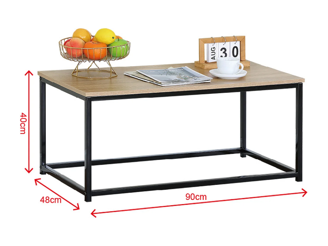 Table basse rectangle 90x48cm bois TIVI