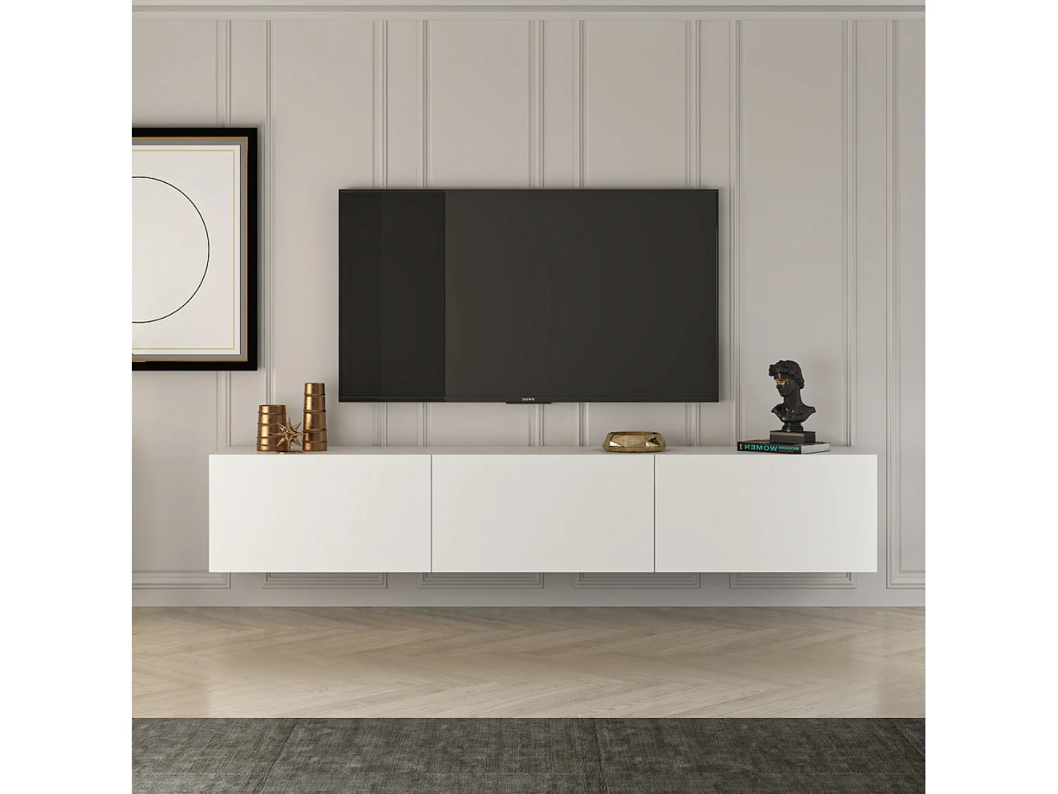 Meuble TV suspendu avec placards 150cm blanc HAL