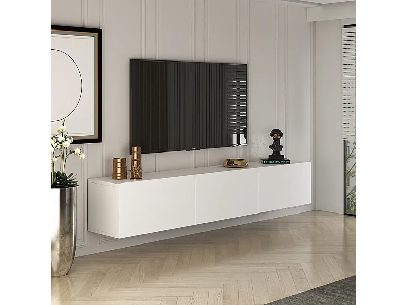 Meuble TV suspendu avec placards 150cm blanc HAL