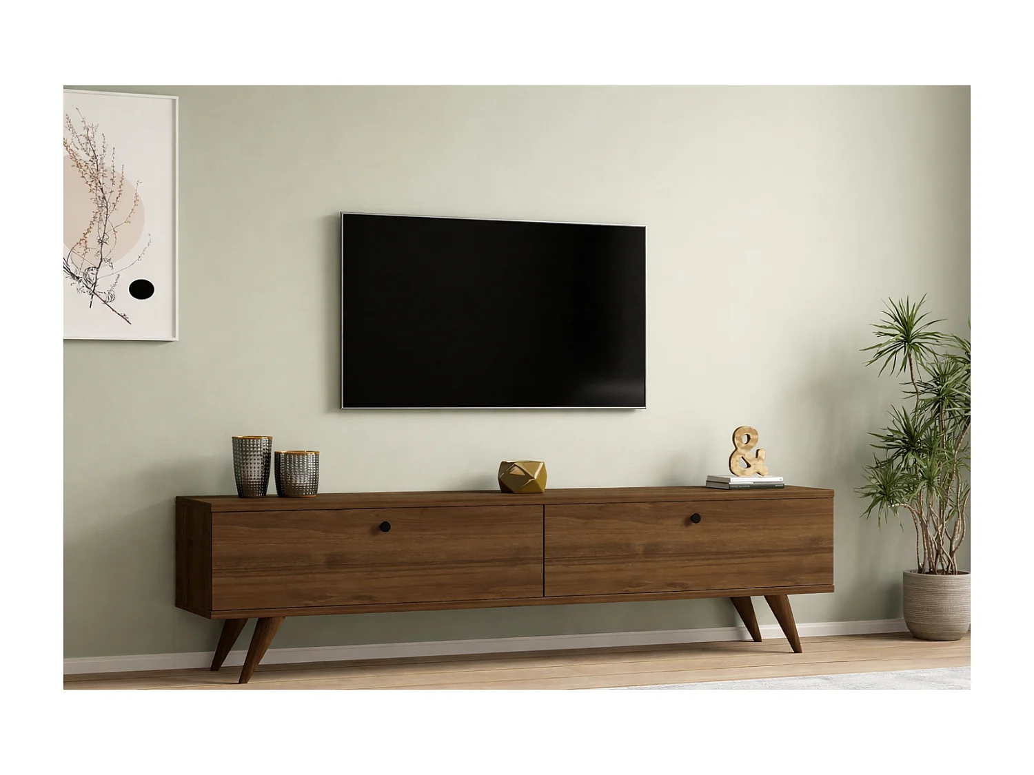 Meuble TV 160cm avec deux placards noyer POLY
