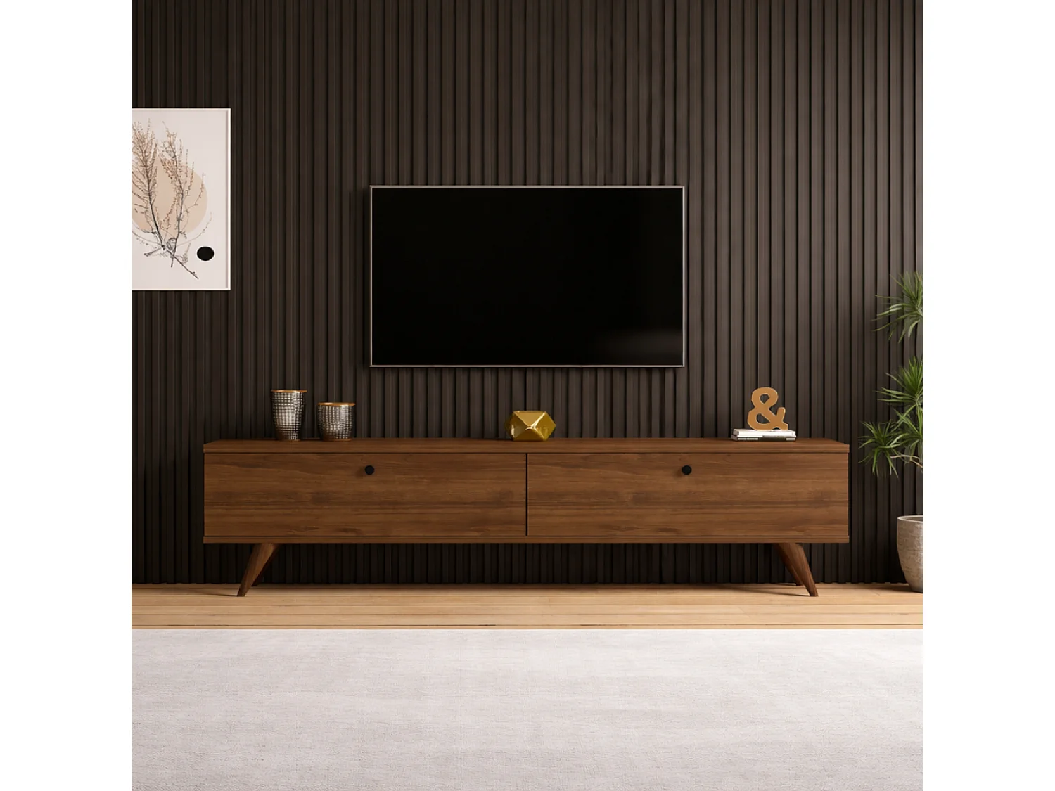 Meuble TV 160cm avec deux placards noyer POLY