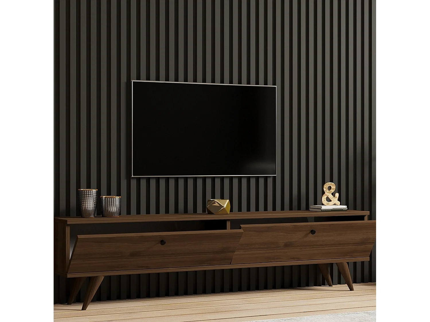 Meuble TV 160cm avec deux placards noyer POLY