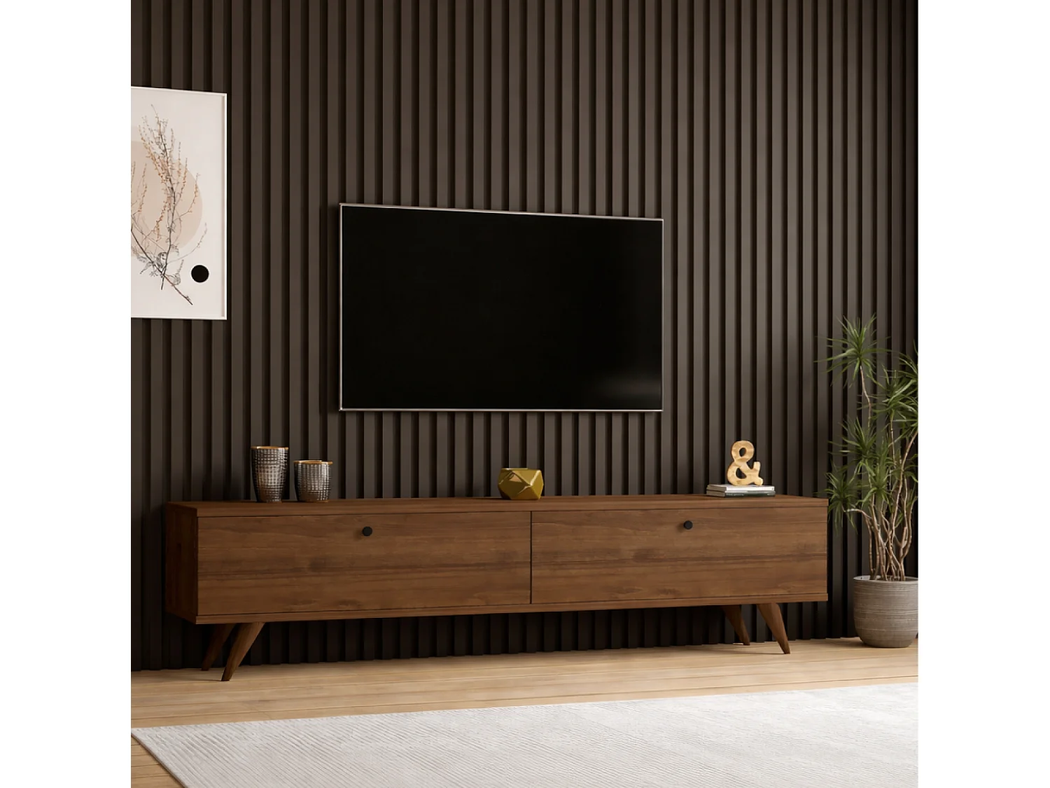 Meuble TV 160cm avec deux placards noyer POLY