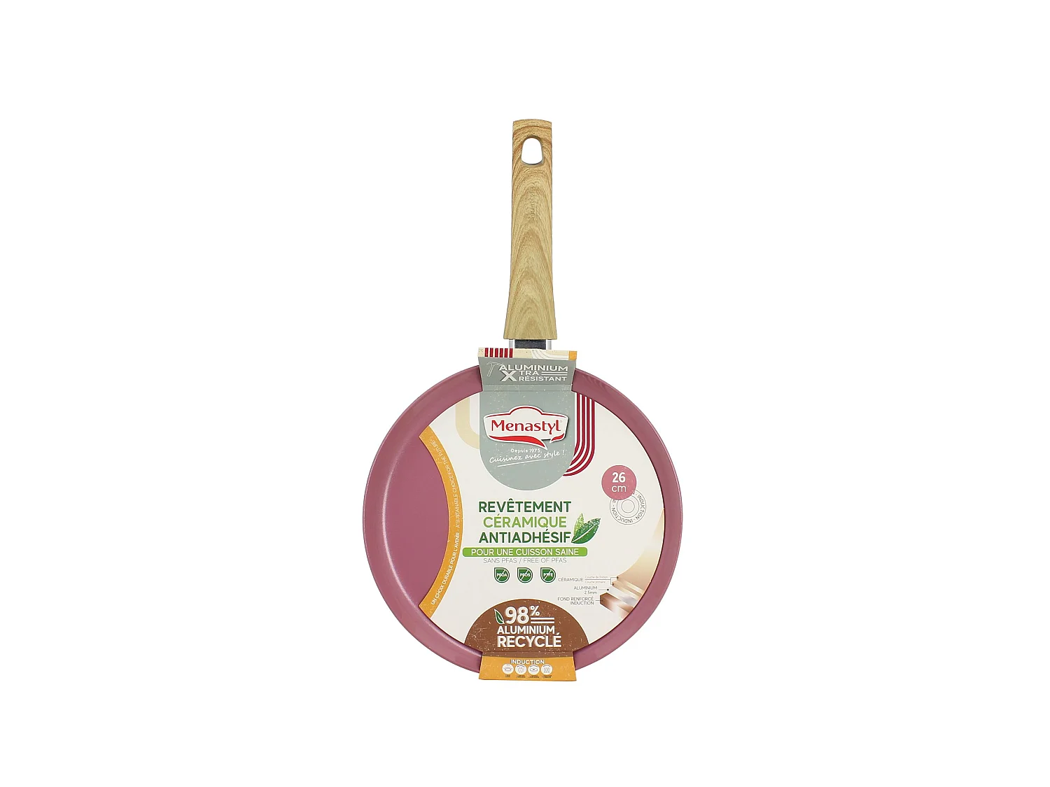 Menastyl - Crêpière Colorama 26cm Aluminium Recyclé Lilas Induction