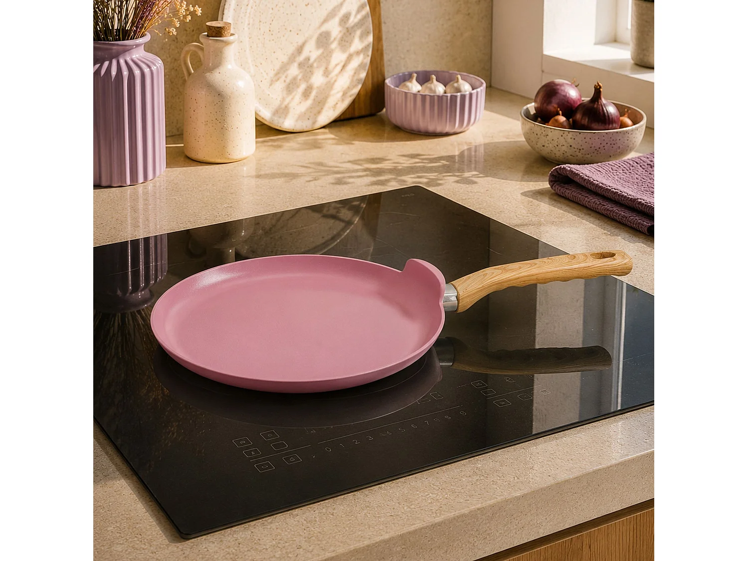 Menastyl - Crêpière Colorama 26cm Aluminium Recyclé Lilas Induction