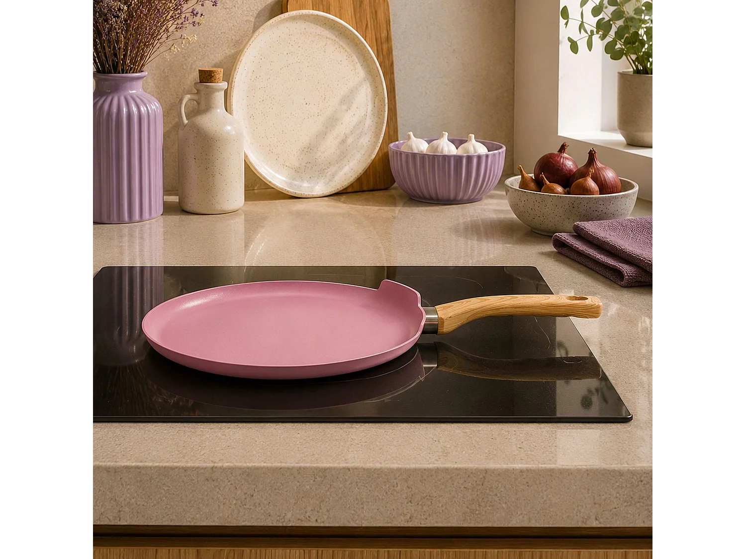 Menastyl - Crêpière Colorama 26cm Aluminium Recyclé Lilas Induction