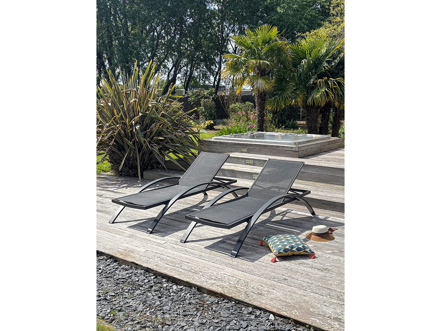 Lot de 2 Bains de Soleil Empilables "Barcelona" 195cm Noir