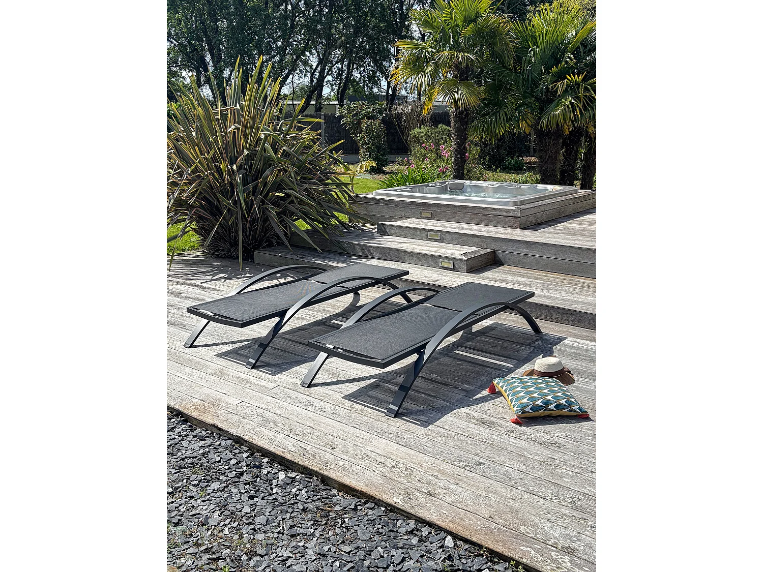 Lot de 2 Bains de Soleil Empilables "Barcelona" 195cm Noir
