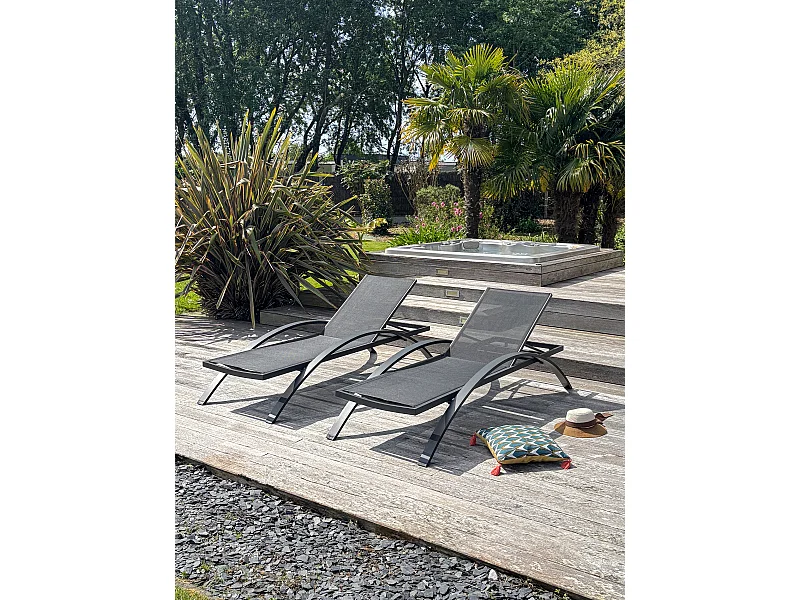 Lot de 2 Bains de Soleil Empilables "Barcelona" 195cm Noir