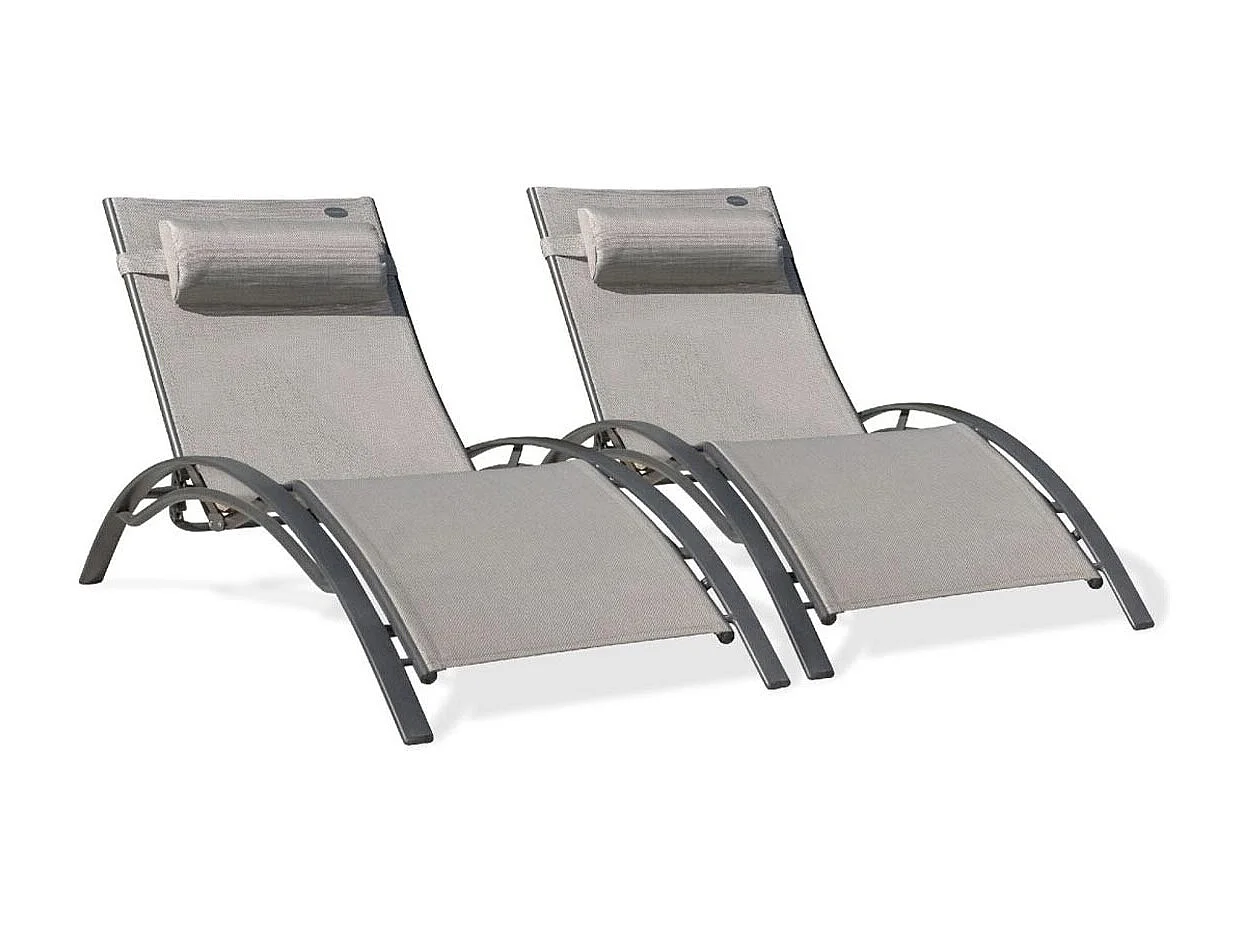 Lot de 2 Bains de Soleil "Cloé" 170cm Gris