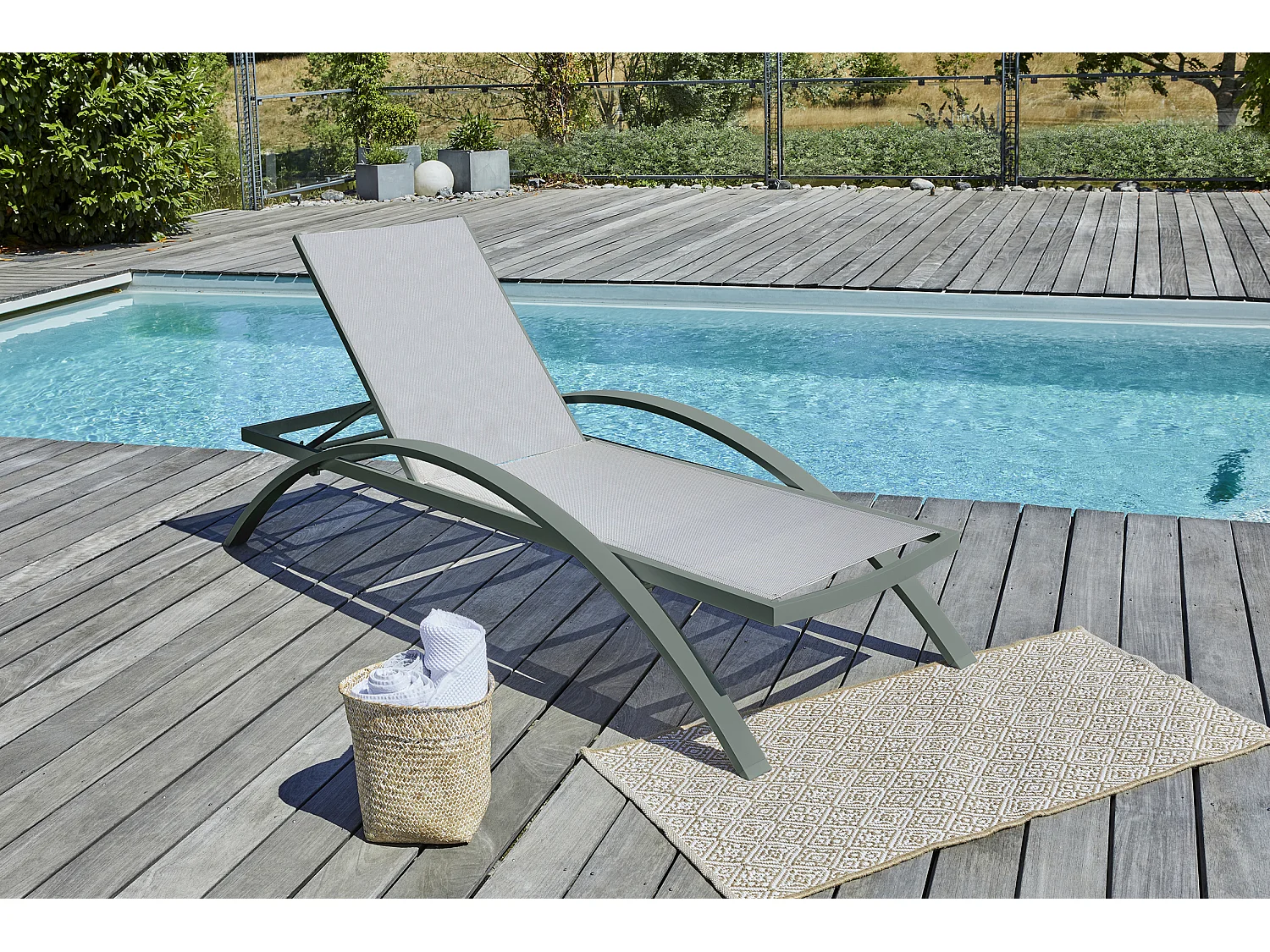 Lot de 2 Bains de Soleil Empilables "Barcelona" 195cm Kaki
