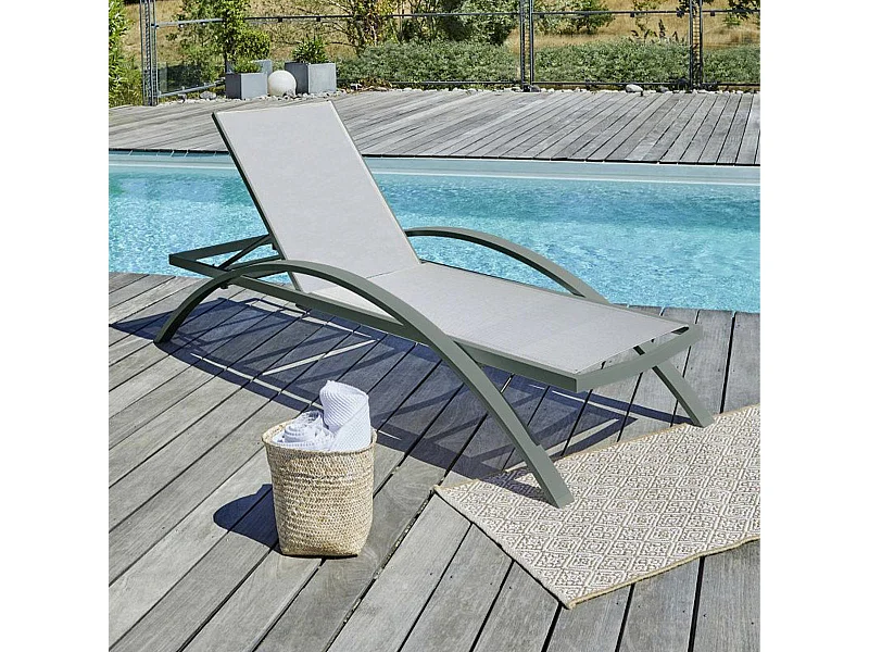 Lot de 2 Bains de Soleil Empilables "Barcelona" 195cm Kaki