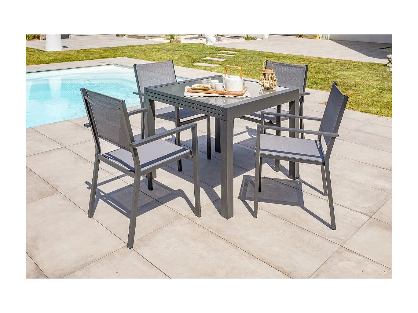 Lot de 2 Fauteuils de Jardin Empilables "Tolede" 87cm Gris Anthracite