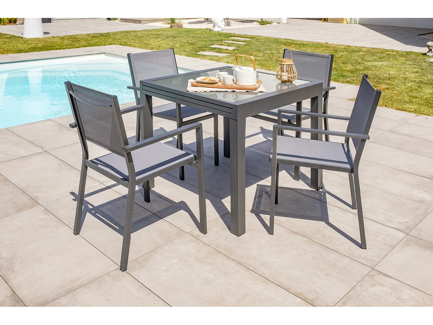 Set mit 2 Gartensesseln, Aluminium/Textilene