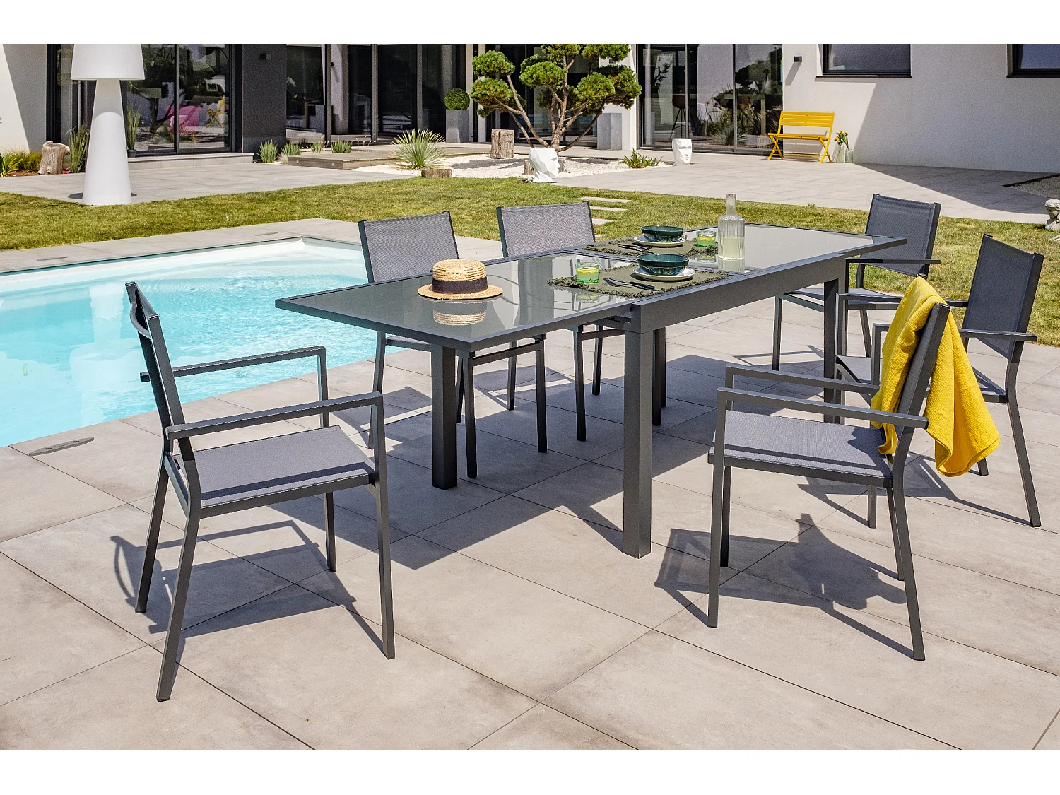 Lot de 2 Fauteuils de Jardin Empilables "Tolede" 87cm Gris Anthracite