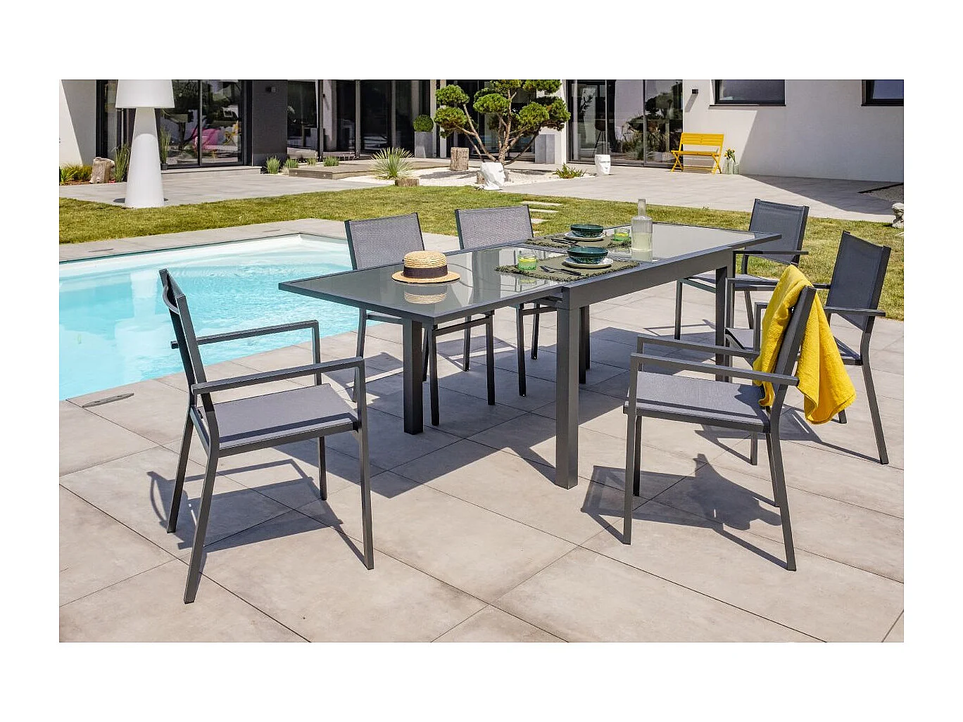 Lot de 2 Fauteuils de Jardin Empilables "Tolede" 87cm Gris Anthracite