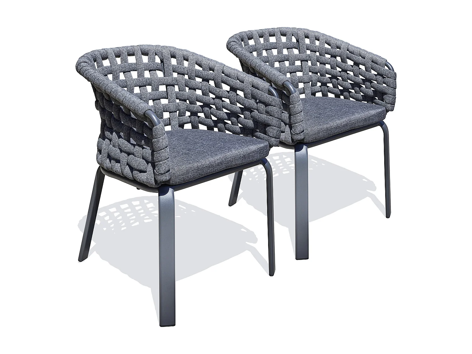 Lot de 2 fauteuil de jardin en corde tissée et aluminium