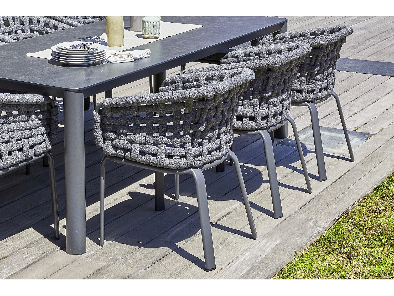 Lot de 2 Fauteuils de Jardin en Corde Tissée "Camargue" 72cm Gris Anthracite