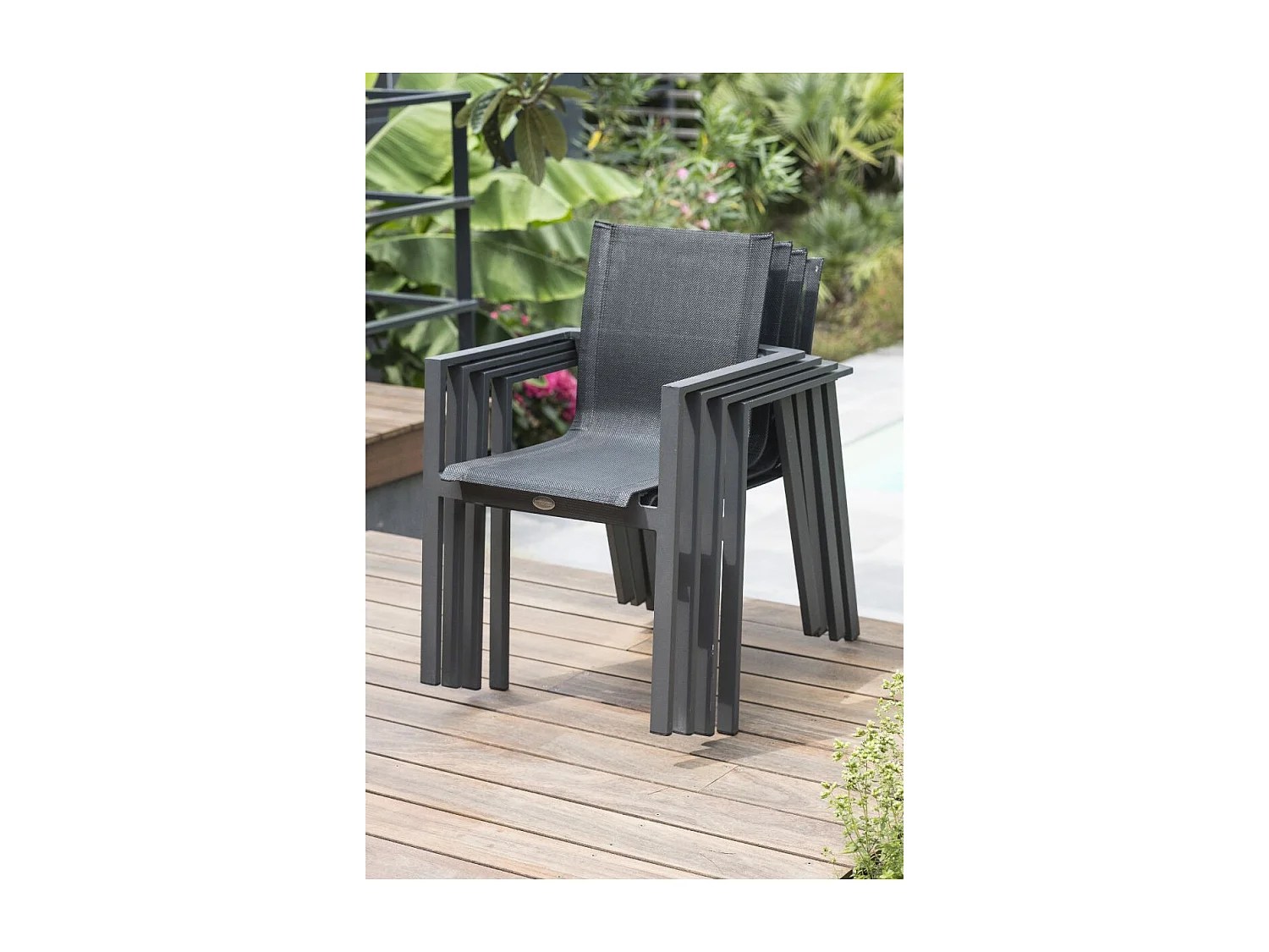 Lot de 2 Fauteuils de Jardin Empilables "Miami" 84cm Gris Anthracite
