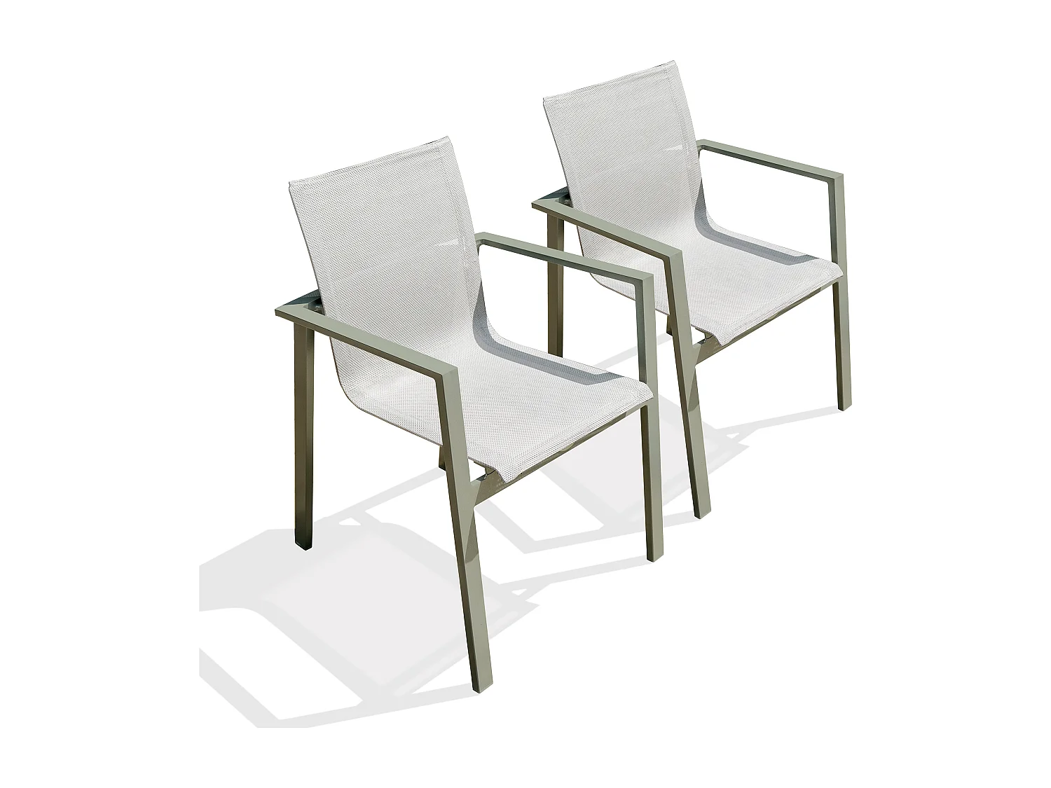 Lot de 2 fauteuils de jardin empilables en alu et toilee