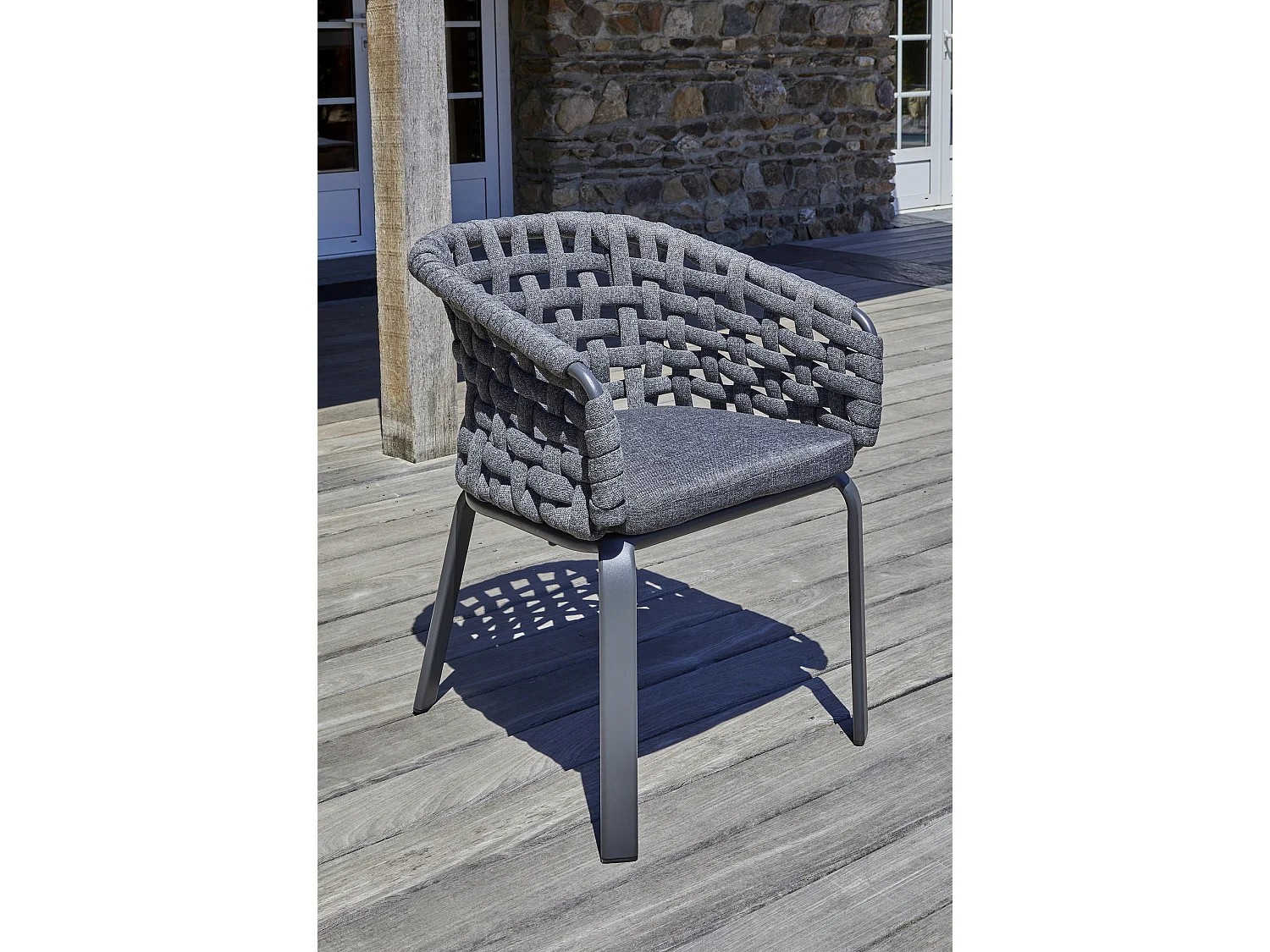 Fauteuil de Jardin en Corde Tissée "Camargue" 72cm Gris Anthracite