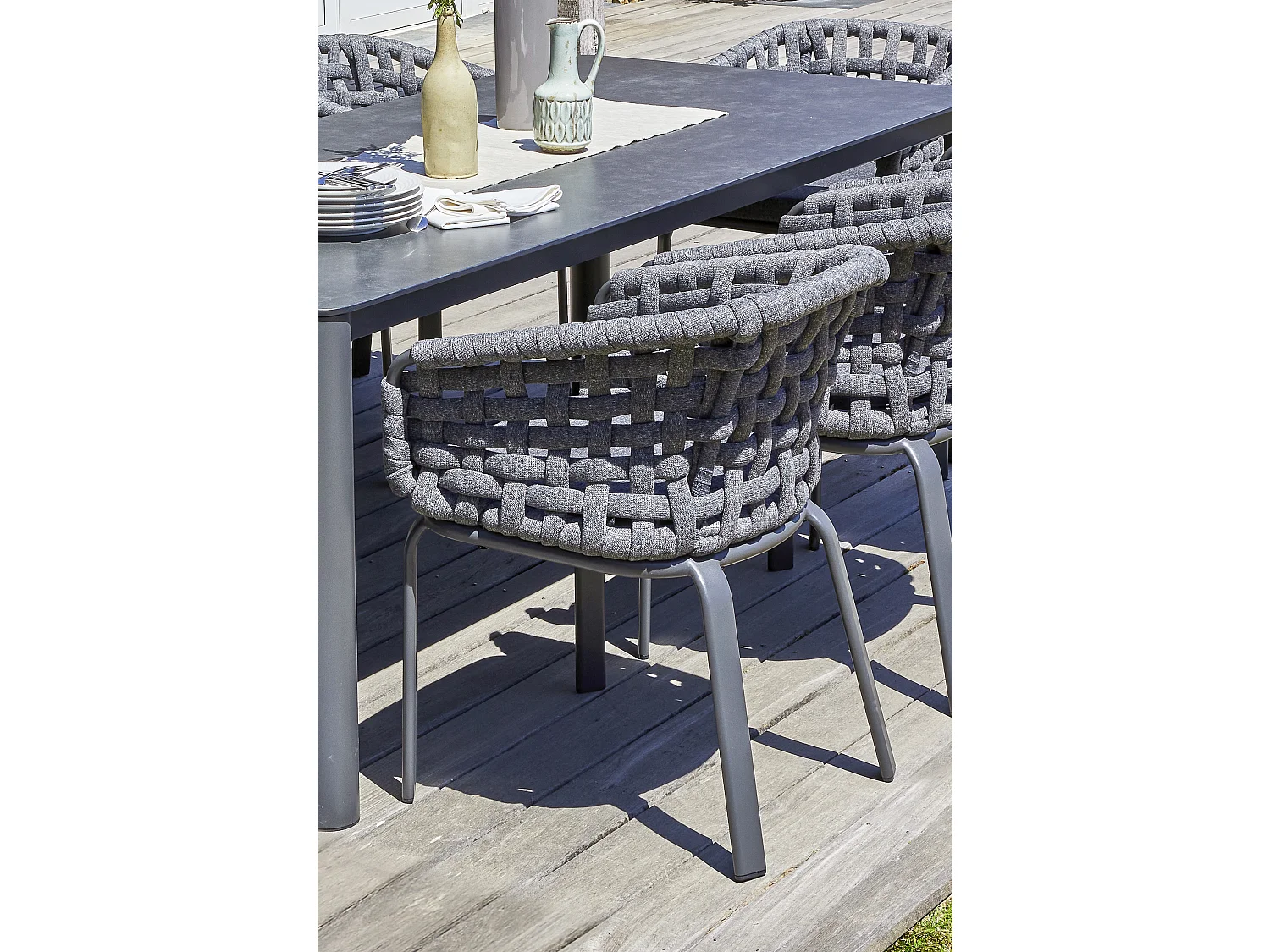 Fauteuil de Jardin en Corde Tissée "Camargue" 72cm Gris Anthracite