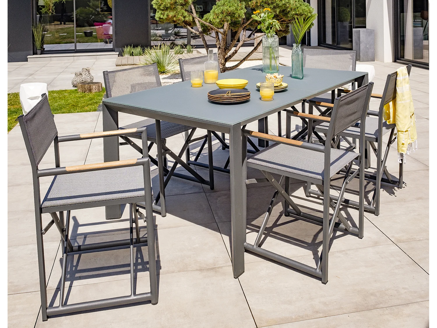 Fauteuil de Jardin Pliant "Honfleur" 88cm Gris Anthracite